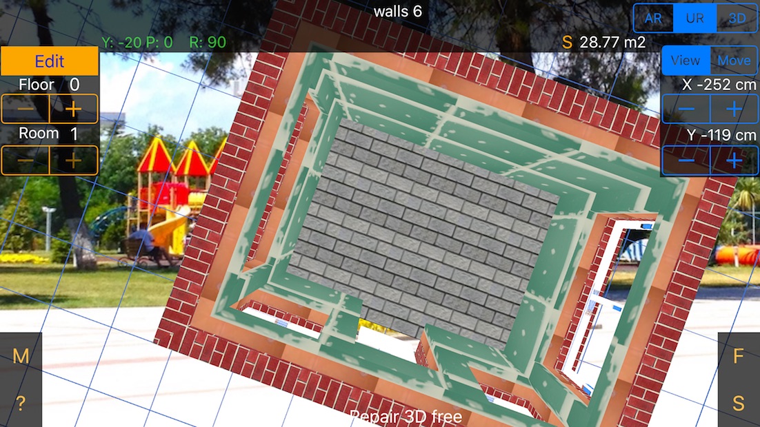Screenshot of Home Repair 3D Pro iOS app (UR view)